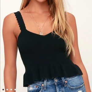 NWOT Lulu’s Black Ribbed Knit Peplum Top